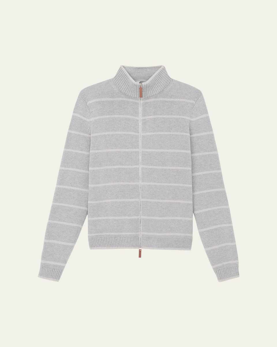Striped Zip-Front Knit Jacket